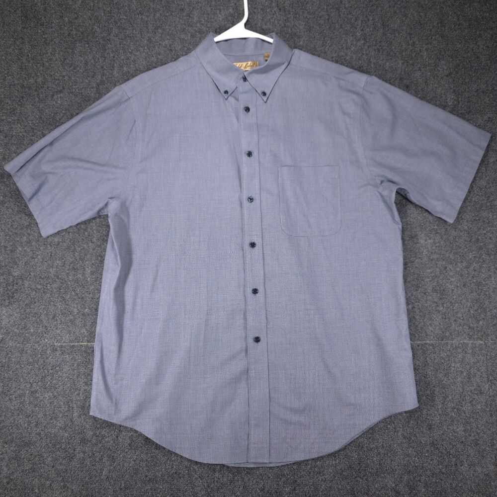 Roundtree Yorke Gold Label Non-Iron Short Sleeve Button Down Shirt Men L Blue